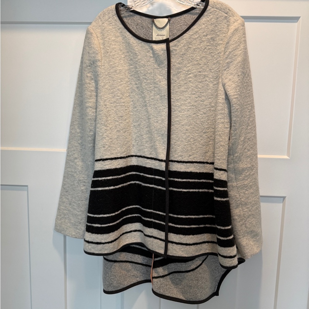 Anthropologie Elevenses gray and black striped button up cardigan jacket-size M
